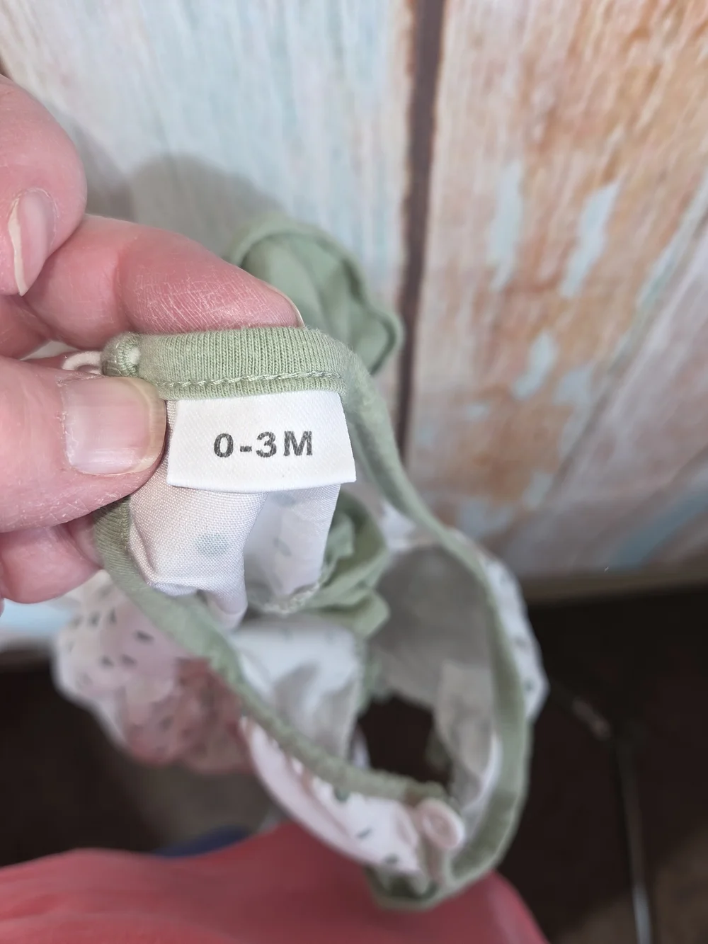 Fishing. Polka Dot Smocked Baby Romper in Sage/White. 100% Poly. Size 0-3 months
